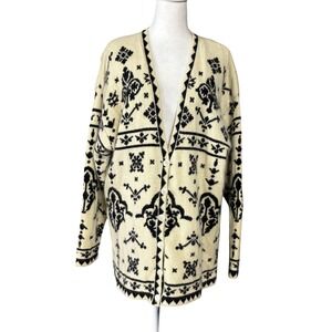 Vintage Express Tricot Cardigan Sweater Womens Medium Ivory‎ Black Angora 90s